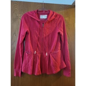 Anthropologie Red Peplum Ruffle Cotton Blend Zip Hoodie 4th Of July Summer GUC M